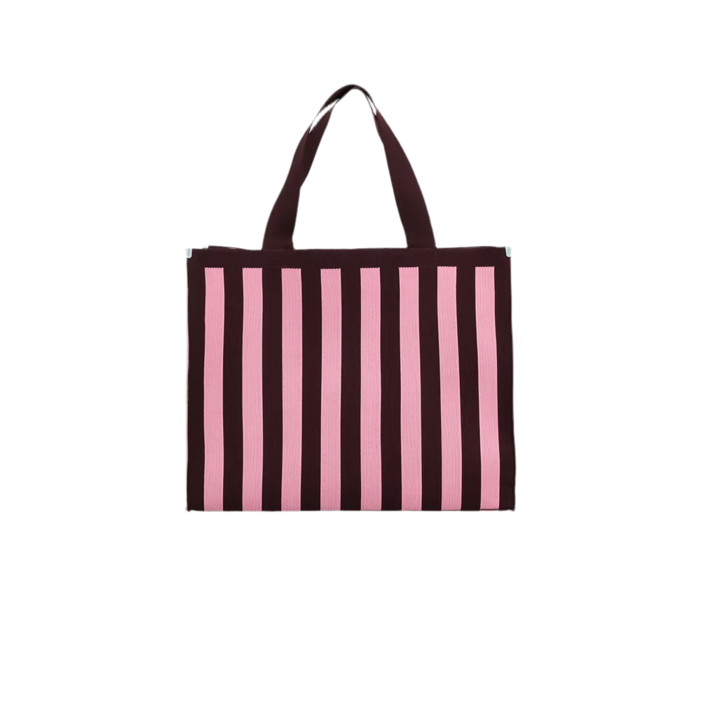 Sac cabas tricoté rayé | chocolat + bubblegum