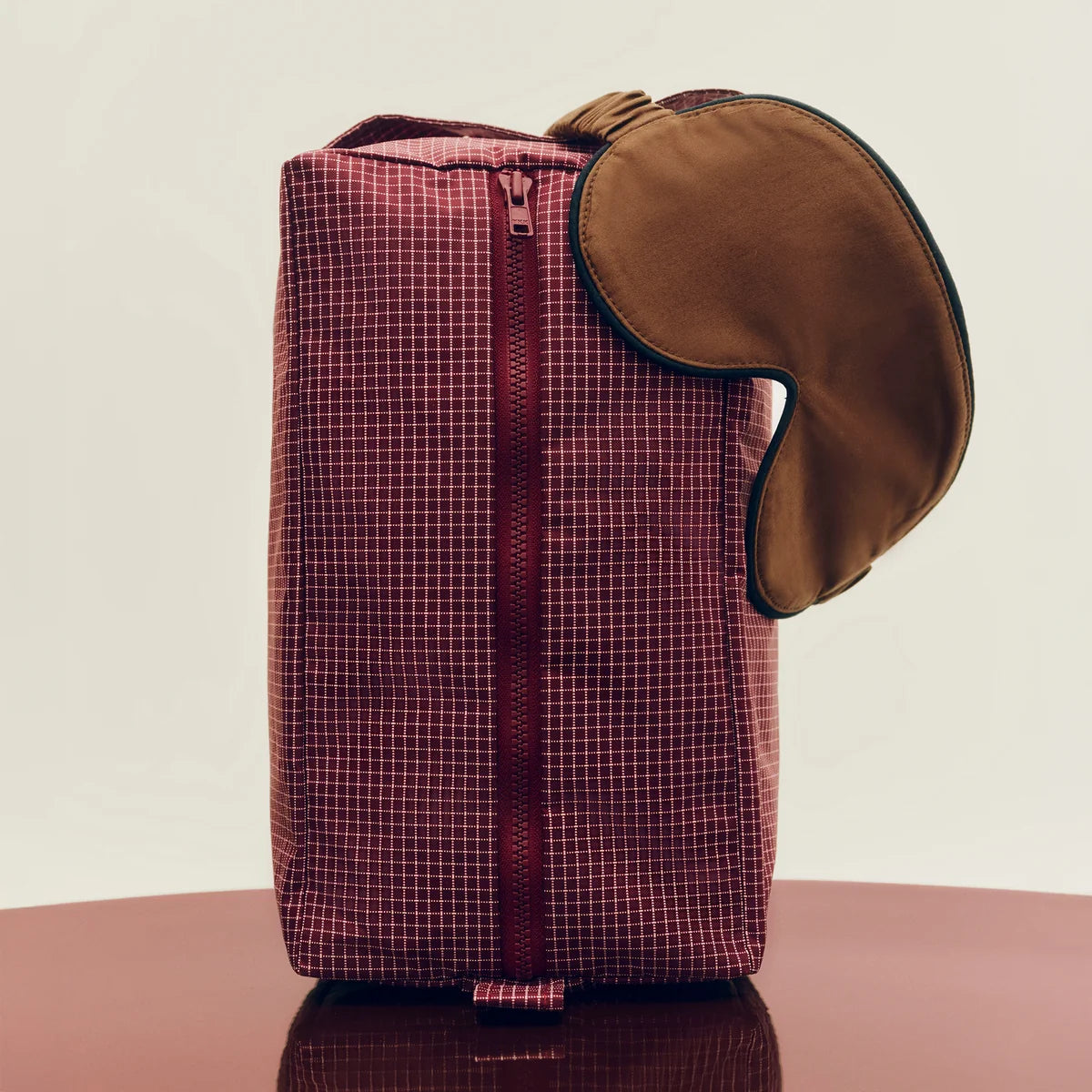 Trousse de toilette quadrillée moyenne | bordeaux