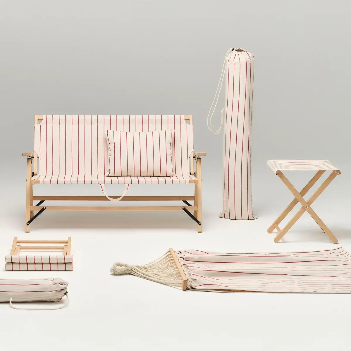 Outdoor Market Cushion | beige with red stripes