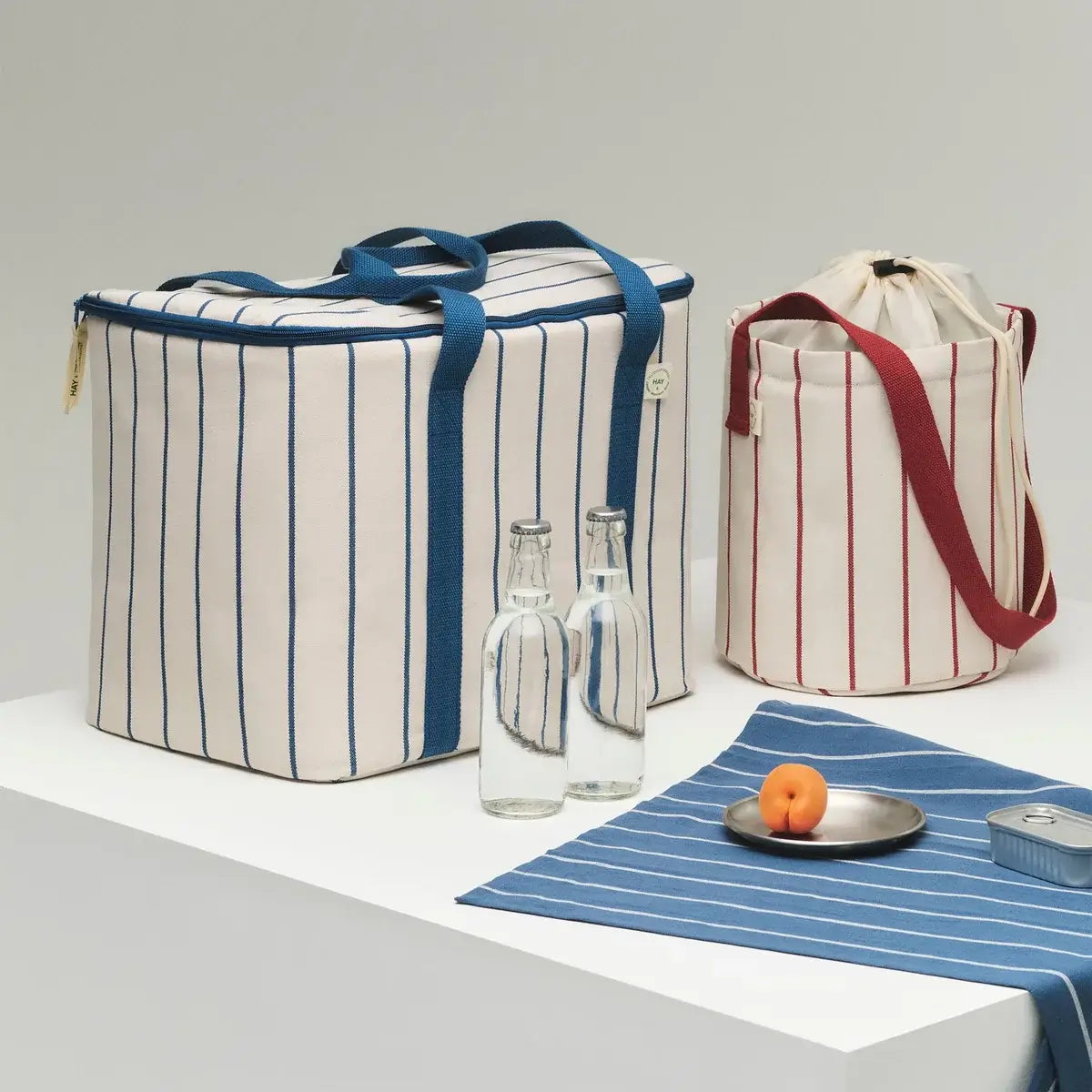 Outdoor Market Cooler Bag | beige with blue stripes