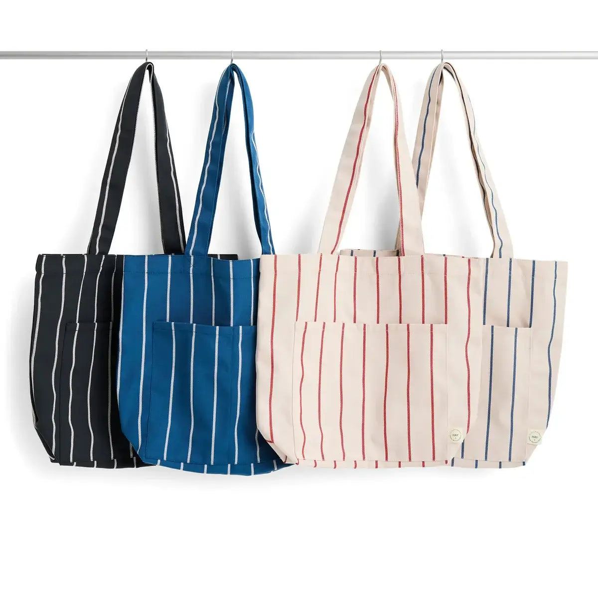 Outdoor Market Tote Bag | beige with red stripes