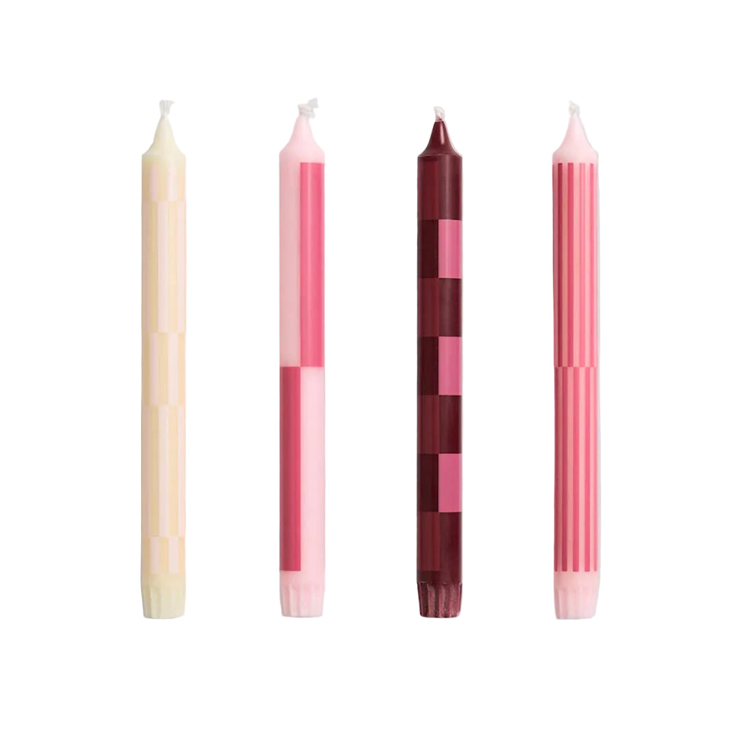 Lot de 4 bougies à motifs | ﻿﻿bleu et bordeaux