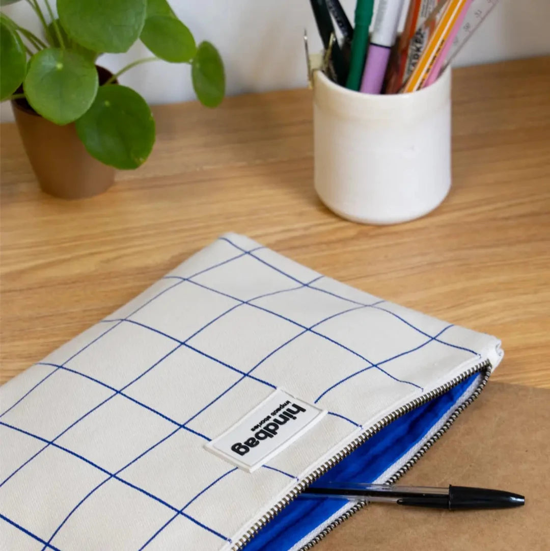Pouchette Ema | kariert ecru, blau