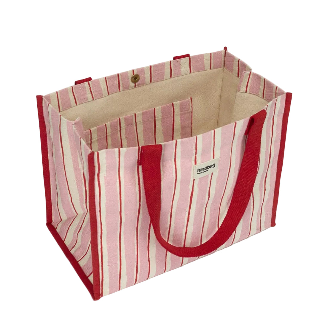 Sac Cobas Claude rayé | rose, rouge, écru