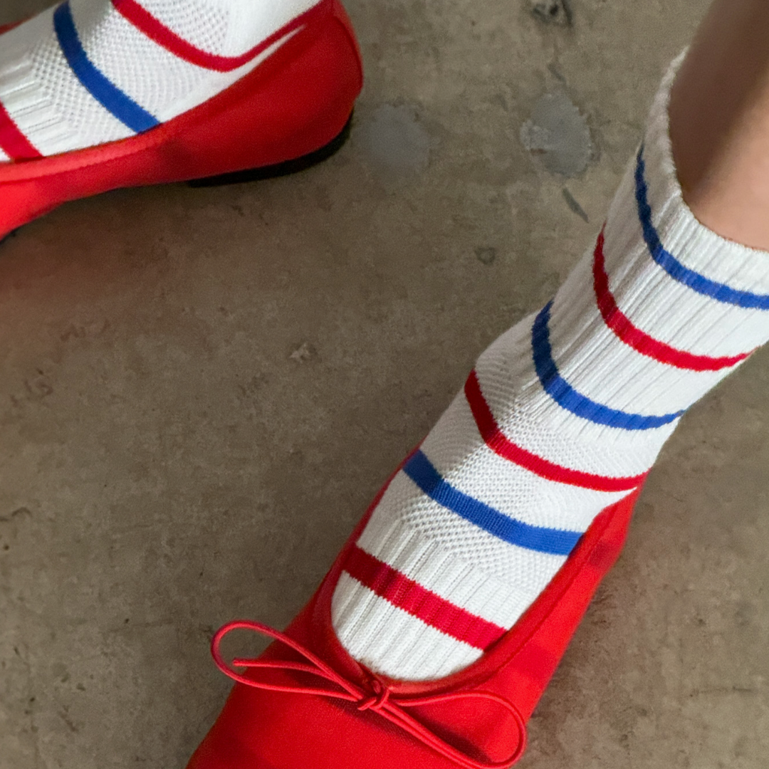 Boyfriend Socks Striped | off-white,blue,red