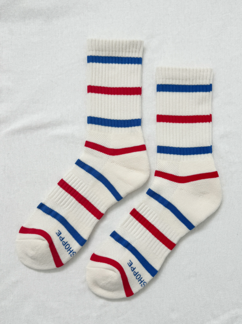 Boyfriend Socks Striped | off-white,blue,red