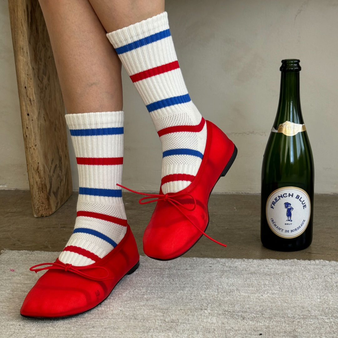 Boyfriend Socks Striped | off-white,blue,red