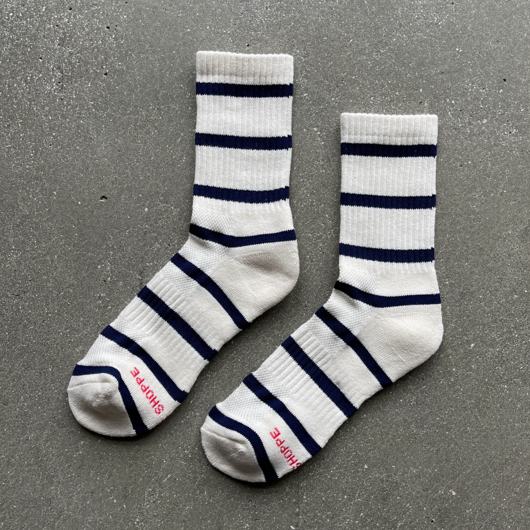 Chaussettes boyfriend rayées | blanc cassé et bleu marine