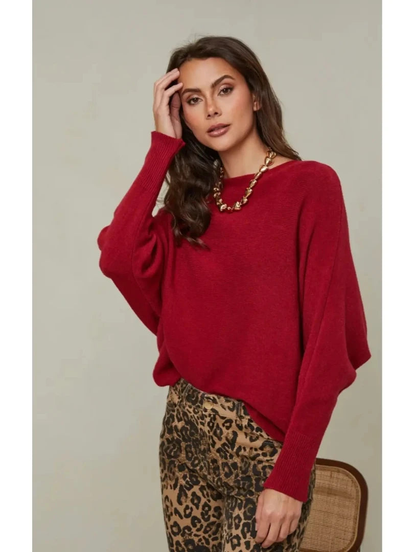 Pullover mit Fledermausärmeln | cherry