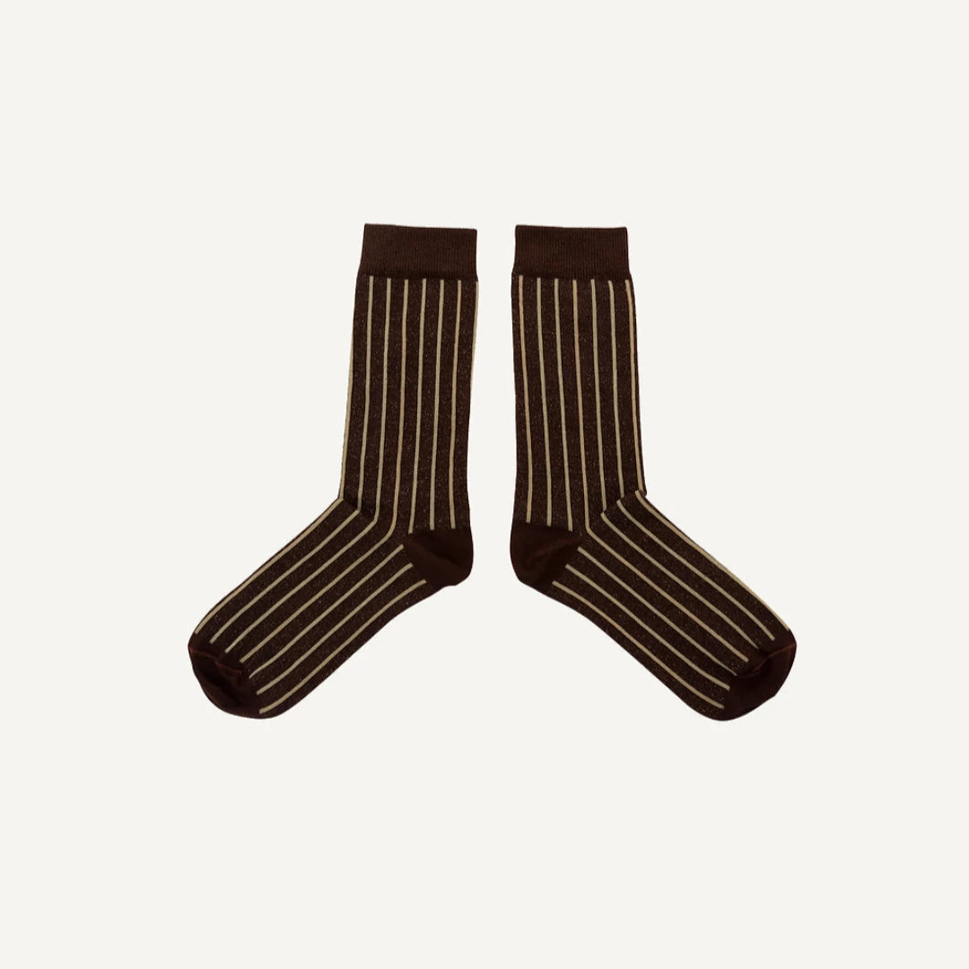 Chaussettes lignes pailletées or | acajou
