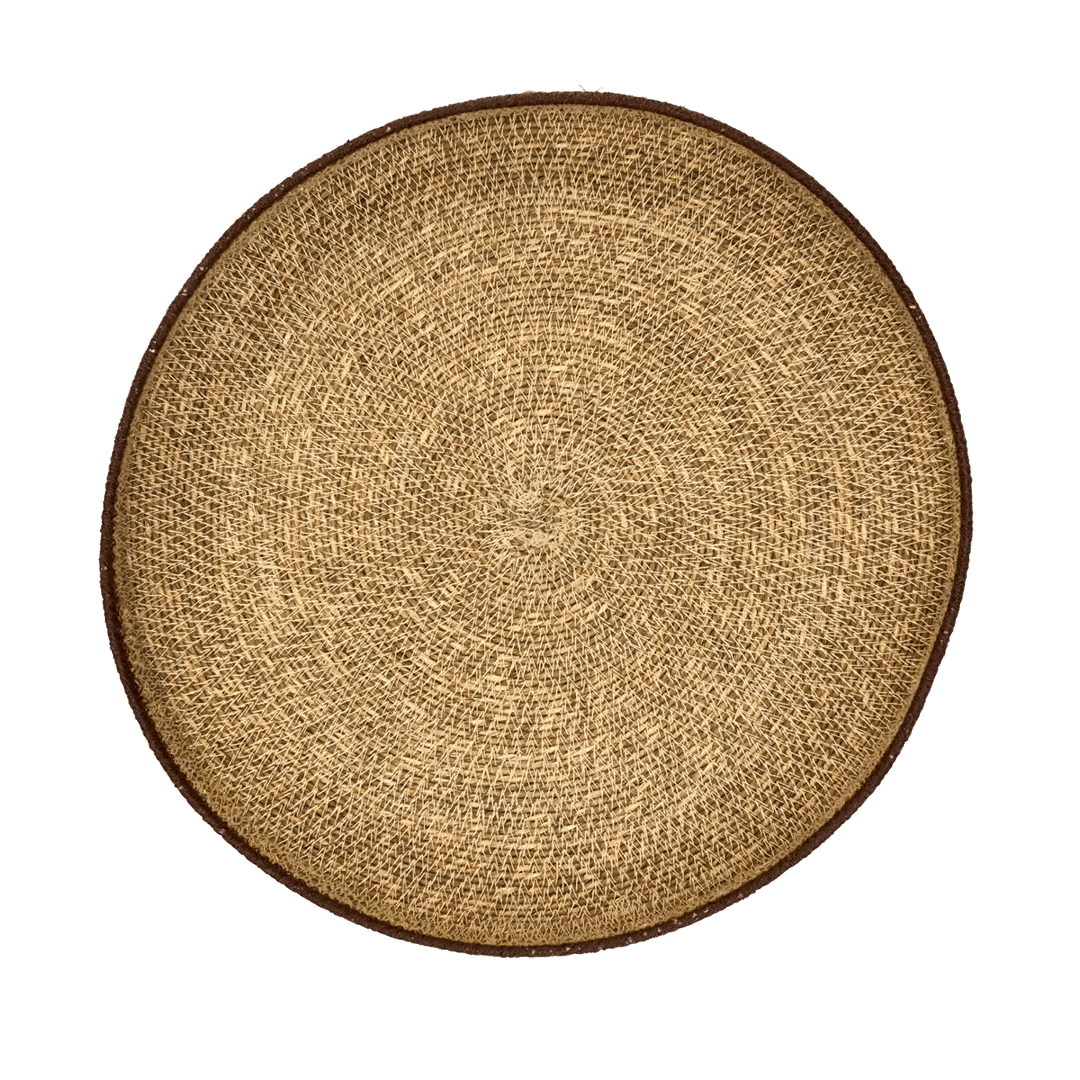 Plateau rond en jonc de mer pêche | D : 35cm