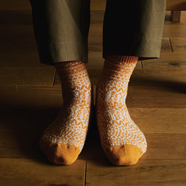 Wool Socks Jacquard Pattern | lantern orange