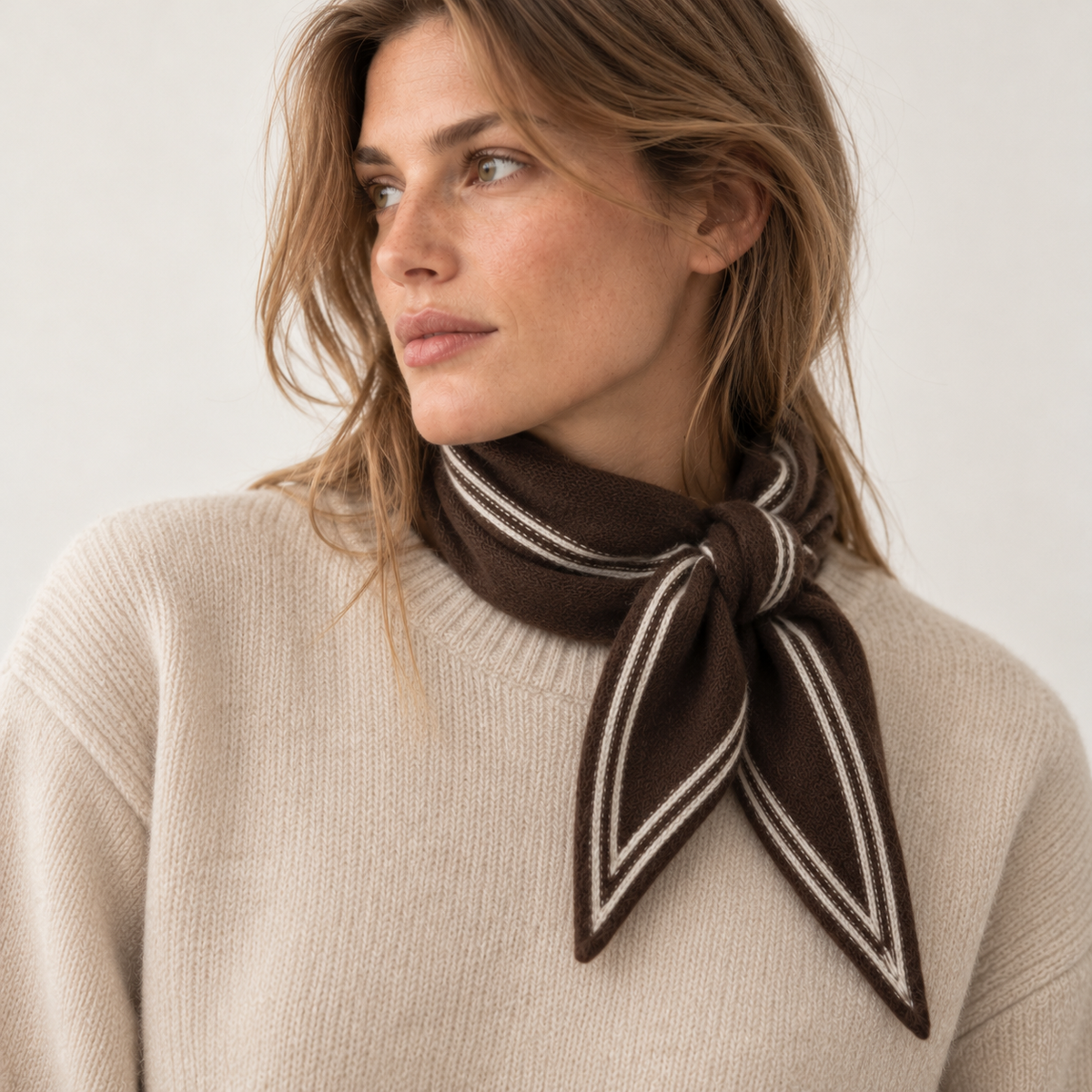 Sophie Scarf 100% cachemire | brun/blanc
