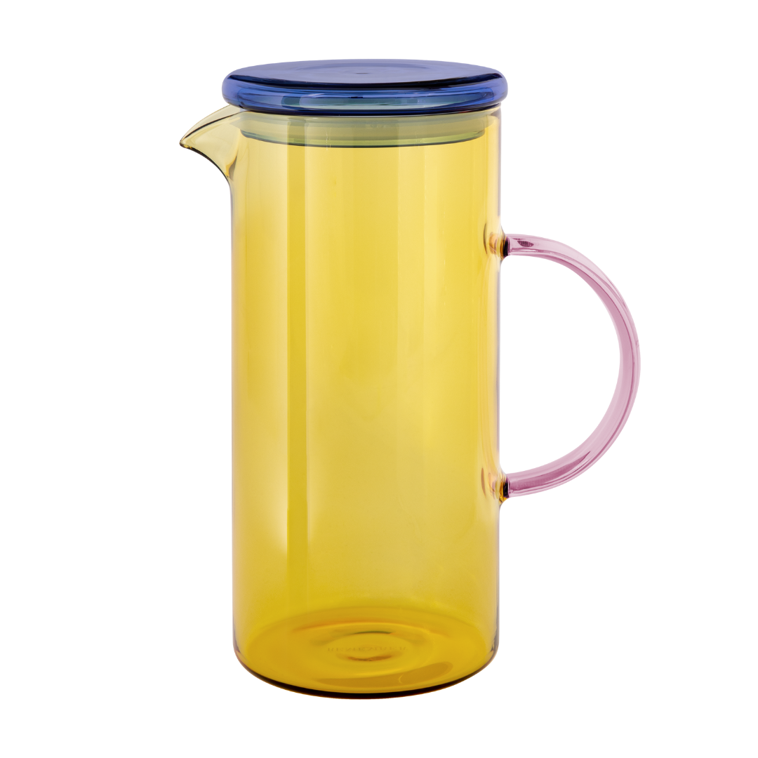 Glaskanne modern, farbige Karaffe Glas, Karaffe mit Deckel, Design Glaskanne, Karaffe für Wasser.