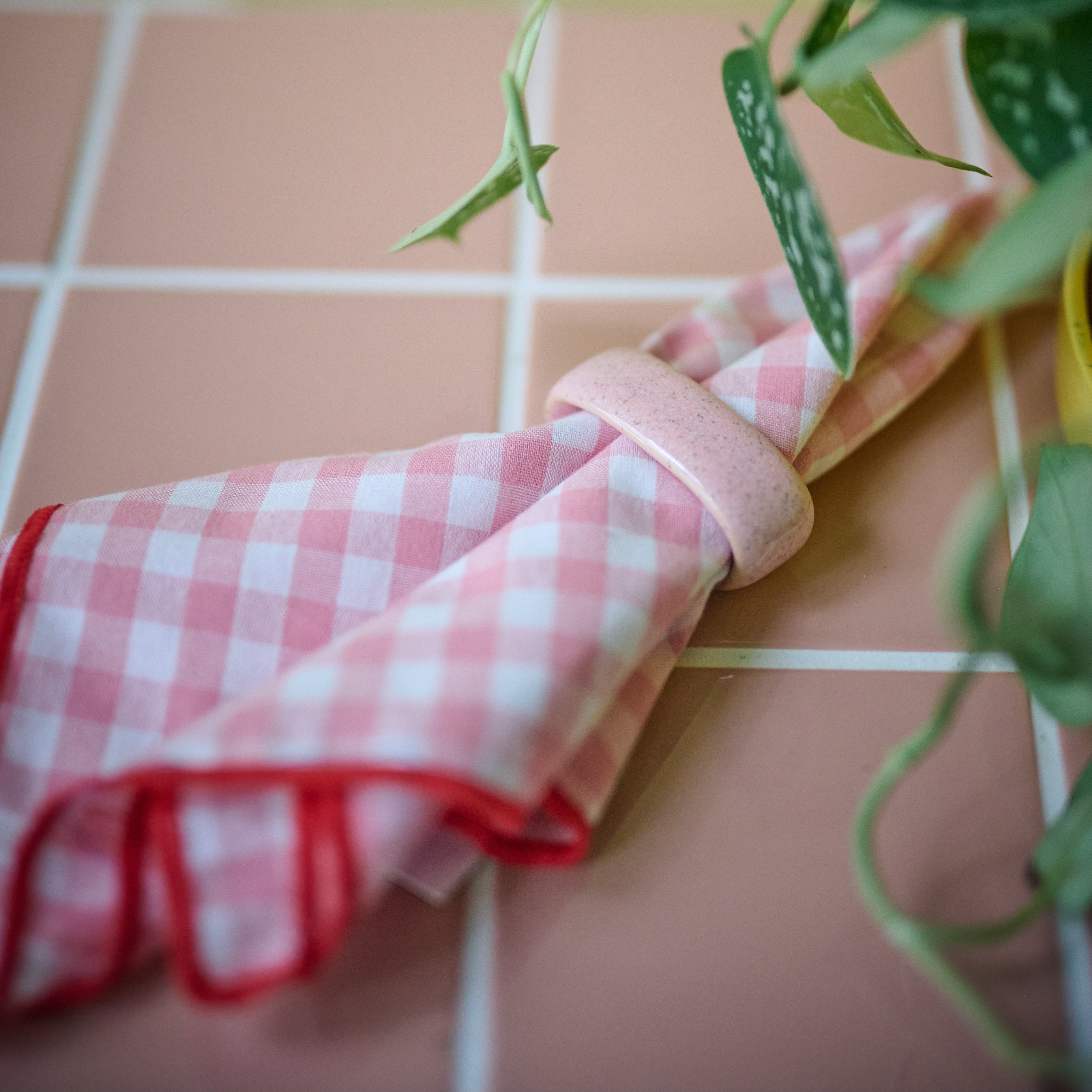 Serviettes en tissu à carreaux | rose