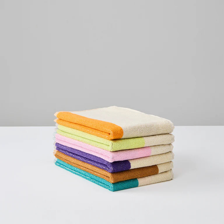 Set of 3 Guest Towels | turquoise, purple, toffee