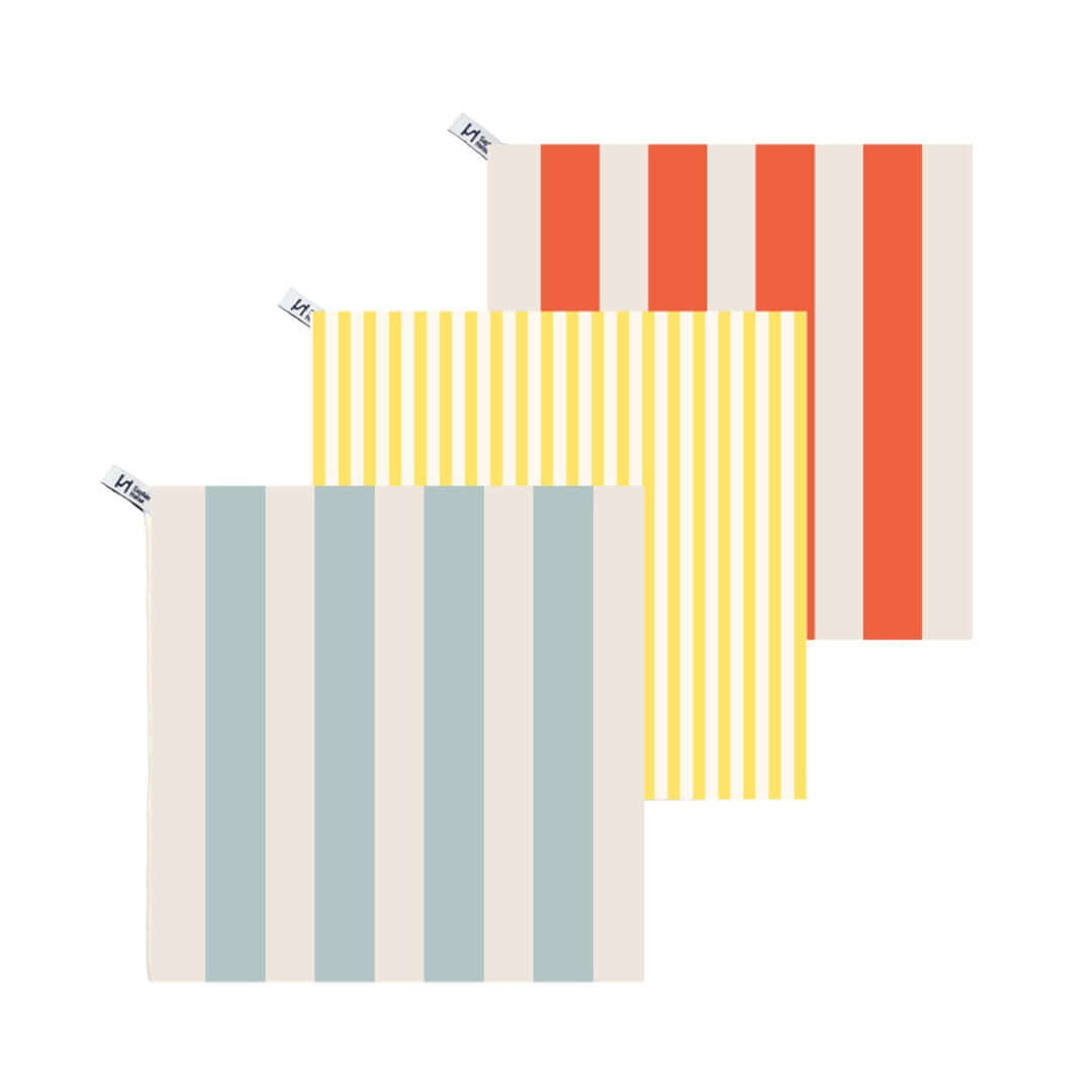 Lot de 3 essuie-tout en éponge rayés | aqua, jaune, orange