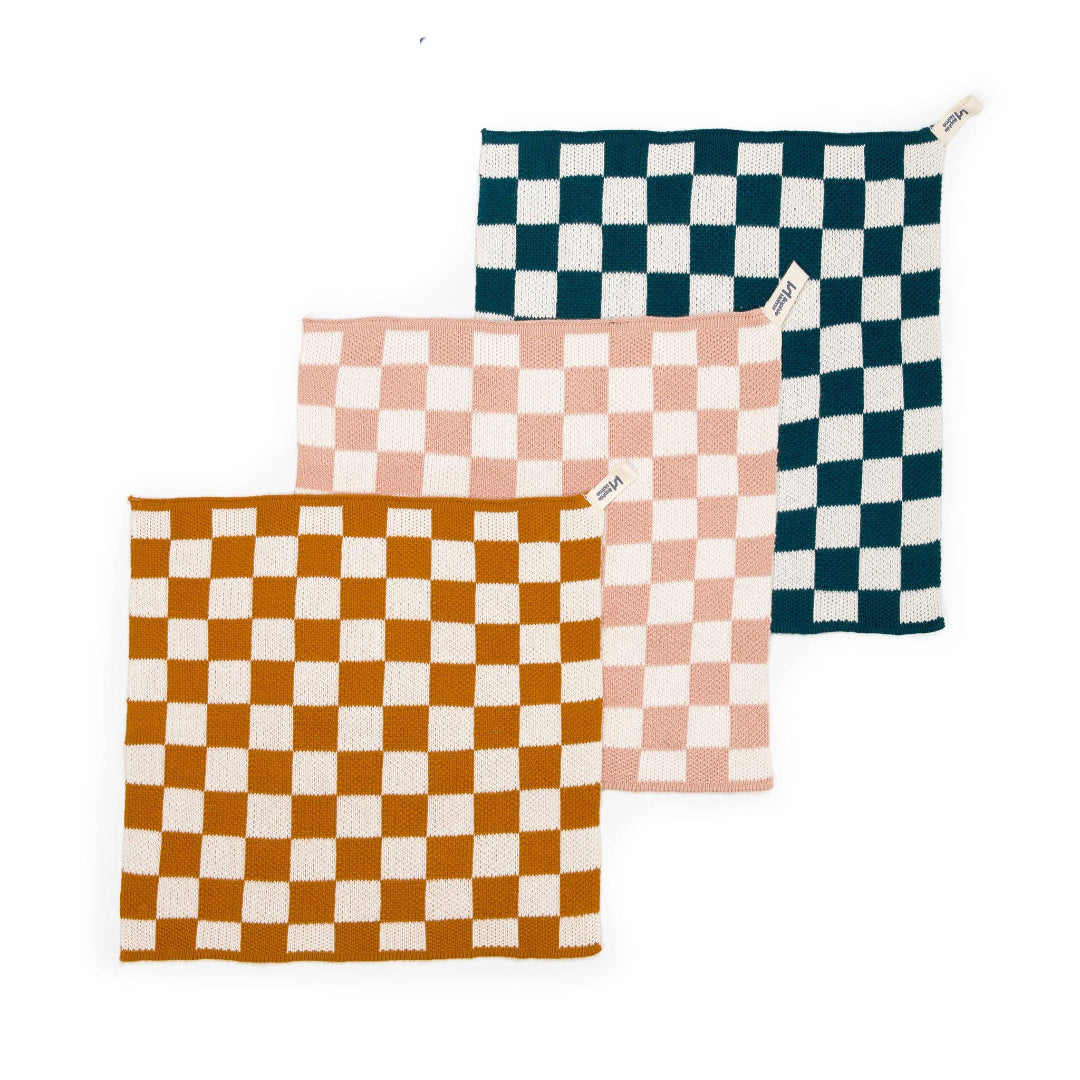 Chiffons à vaisselle en coton réutilisables et écologiques : Carreaux moutarde