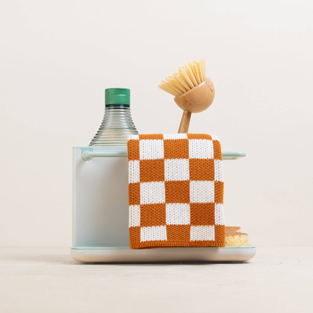 Chiffons à vaisselle en coton réutilisables et écologiques : Carreaux moutarde