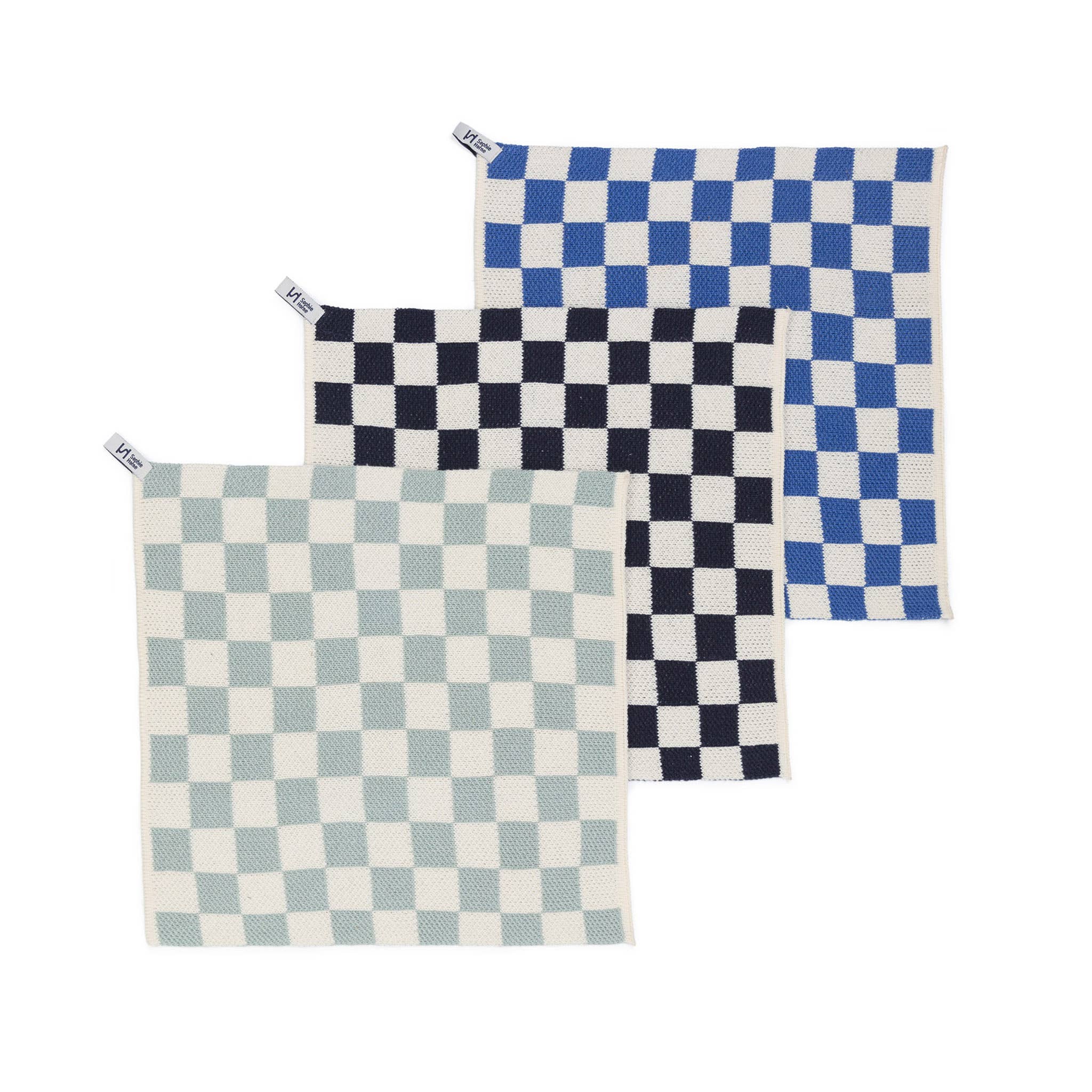 3-piece set checked dishcloth | light blue, black, cobalt