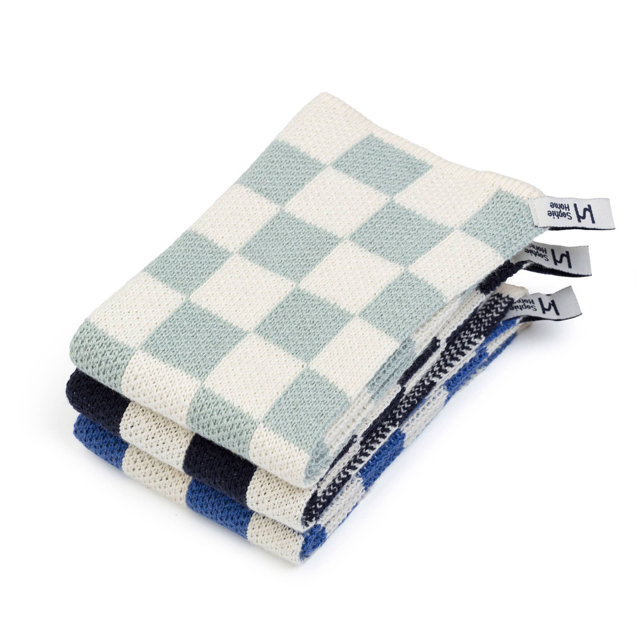 3-piece set checked dishcloth | light blue, black, cobalt