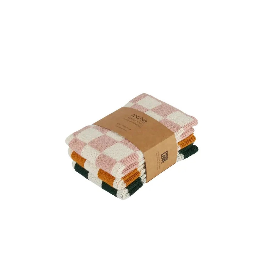 3-pack Plaid Dishcloth | pink, terracotta, green