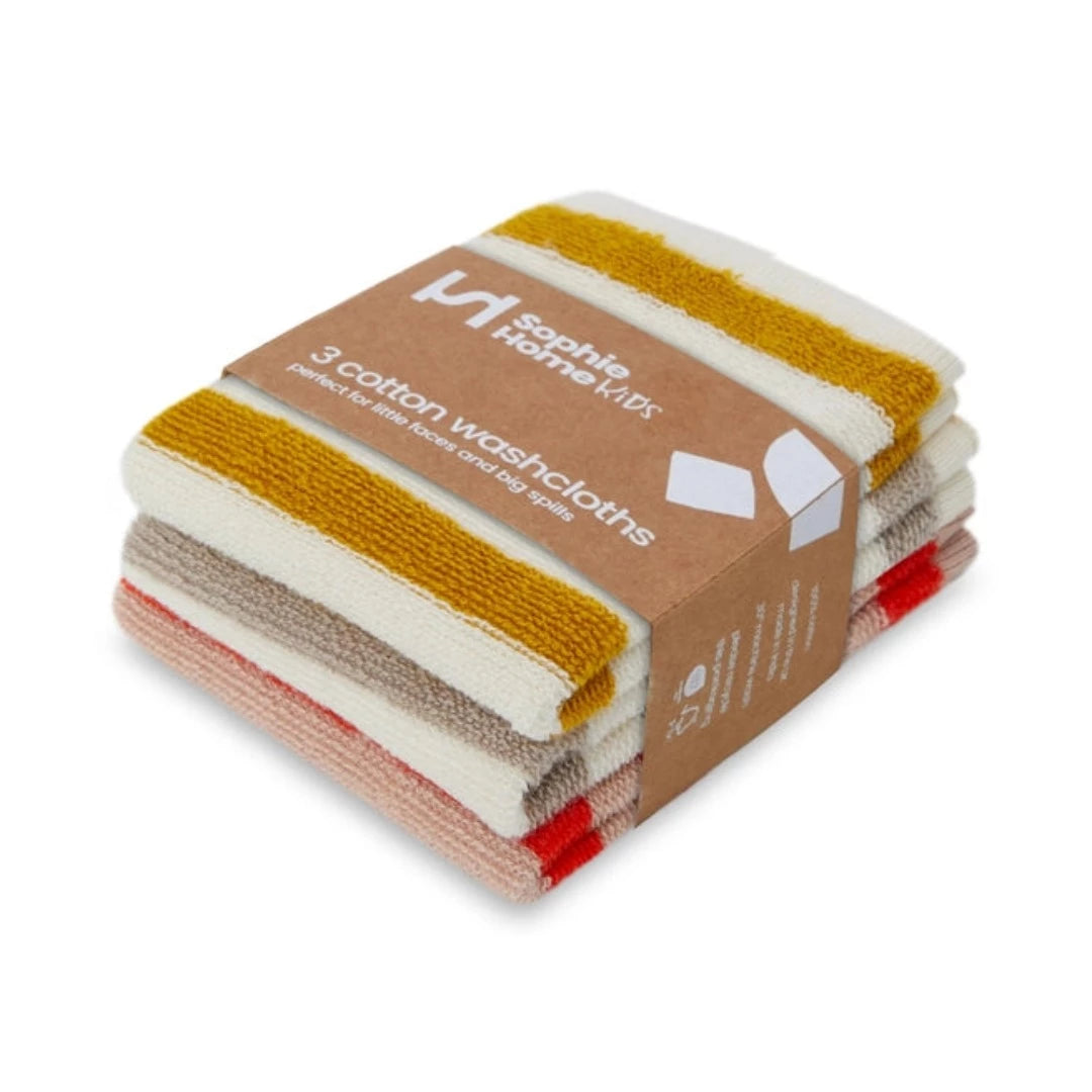 Set of 3 Terry Tea Towels, Striped | Beige, Mustard, Red