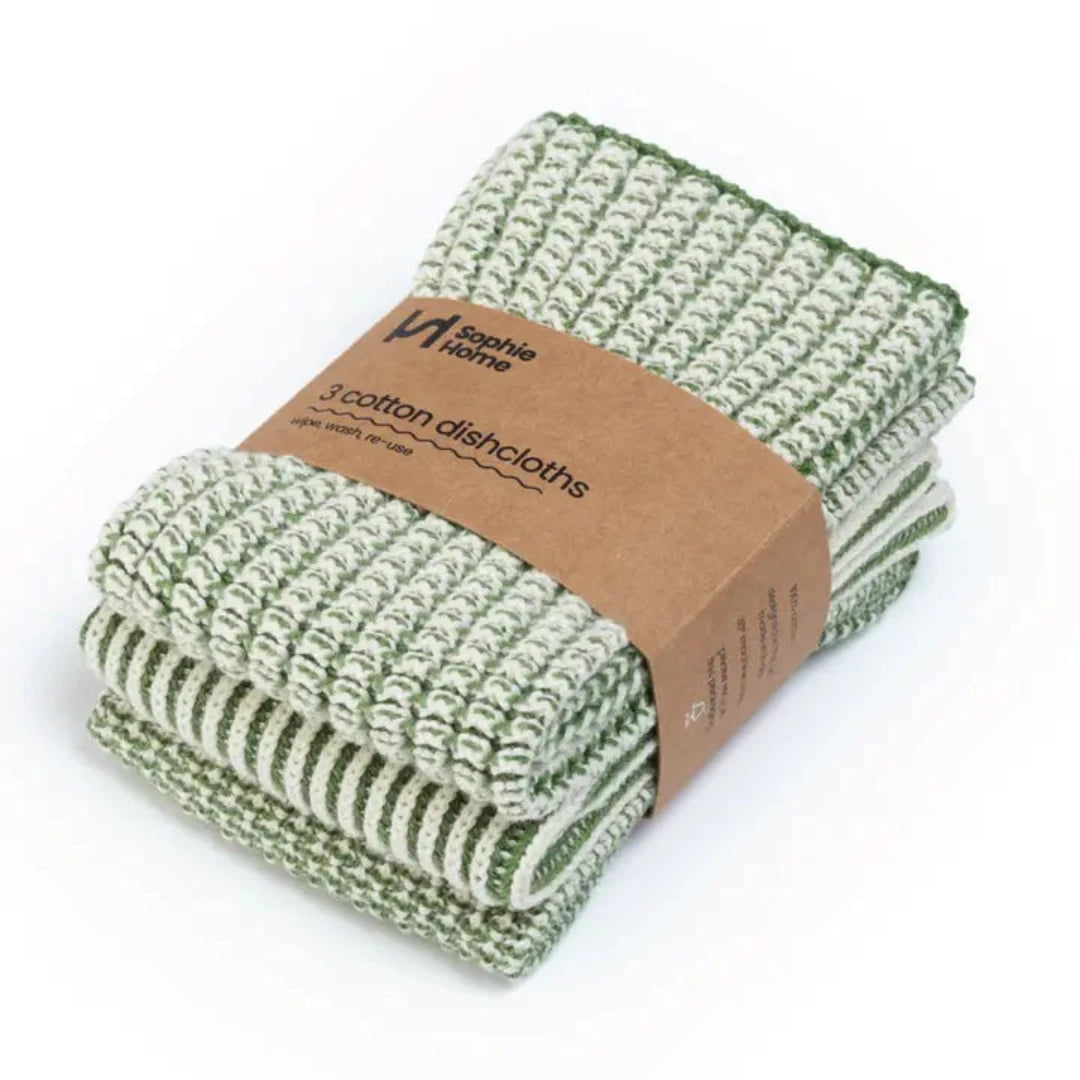 3-Piece Set Ribbed Dishcloth | Shades of Green