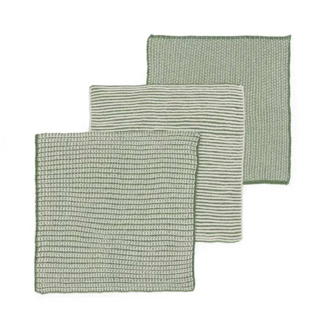3-Piece Set Ribbed Dishcloth | Shades of Green