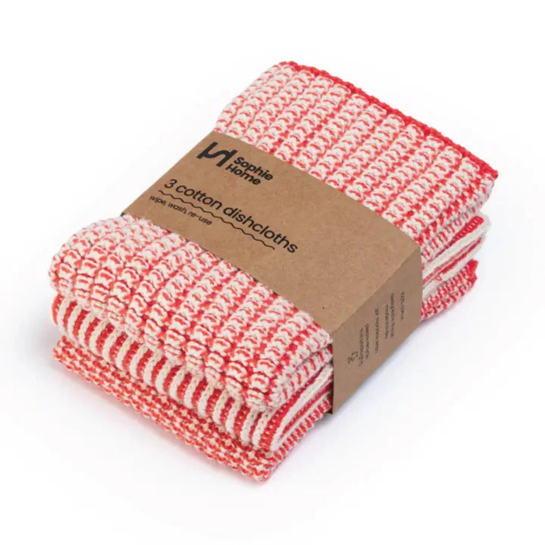 3-pack ribbed dishcloth | red