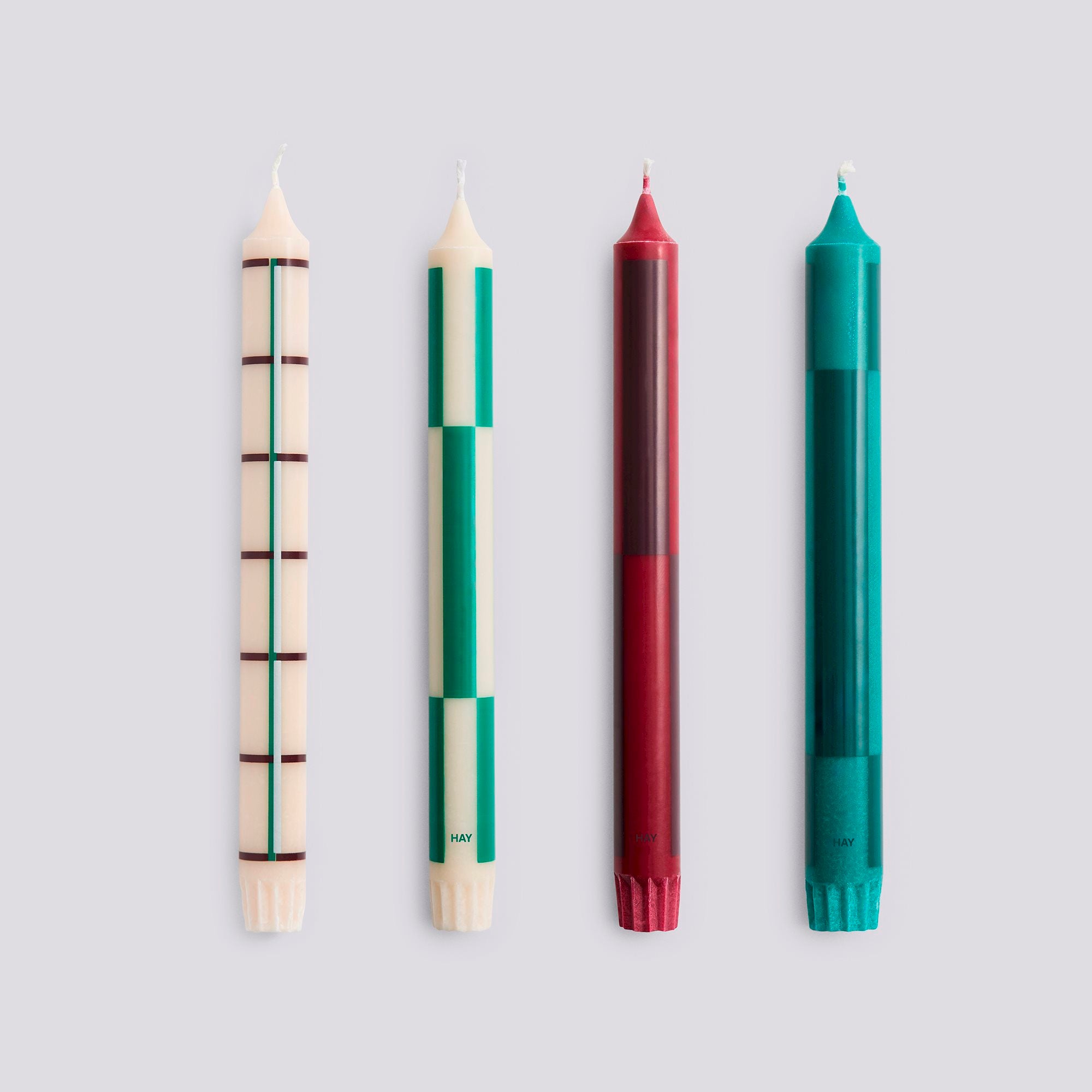 Set of 4 Patterned Candles | green & bordeaux