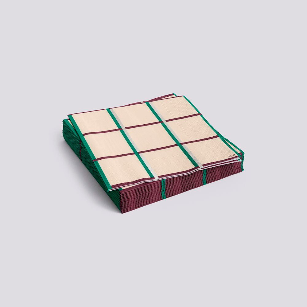 Paper Napkins Lunch | off-white, silver & green braid check