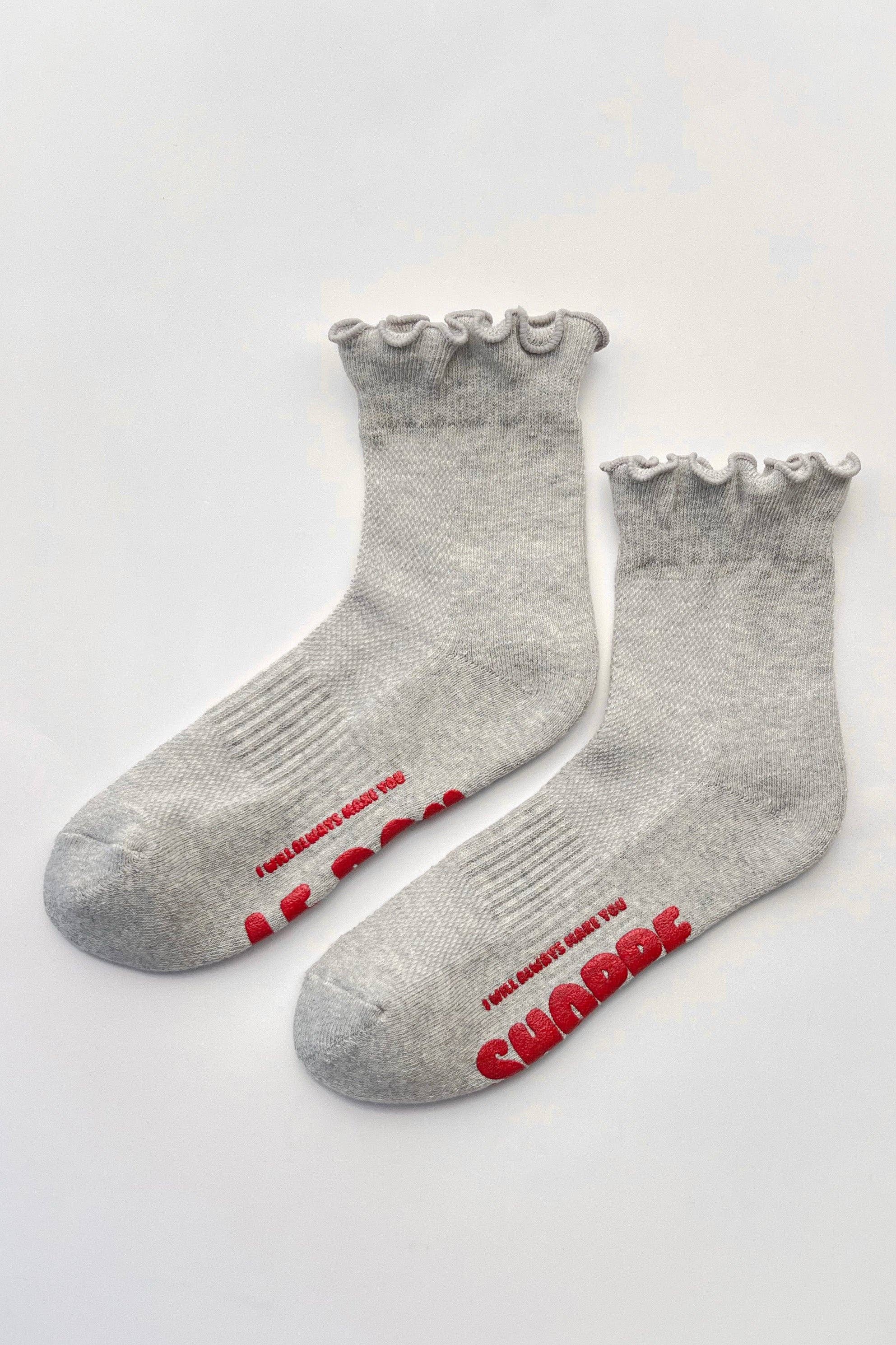 Rüschen-Hugger-Crew-Socken (Großhandel): HT. GREY / RED