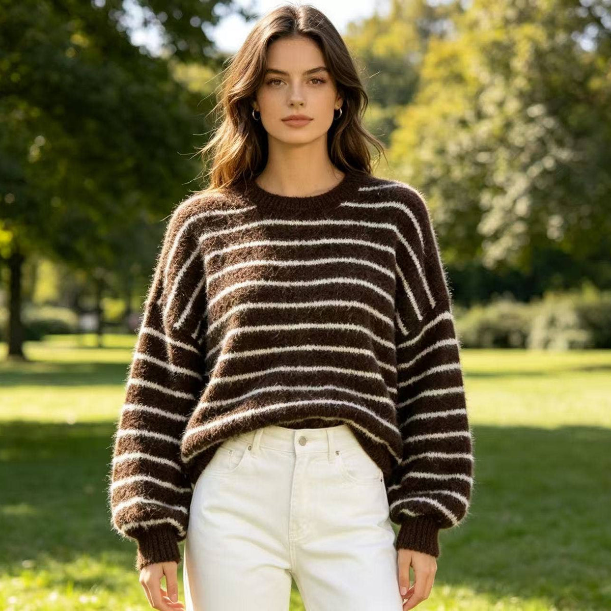 Gestreifter Pullover | choco + oat