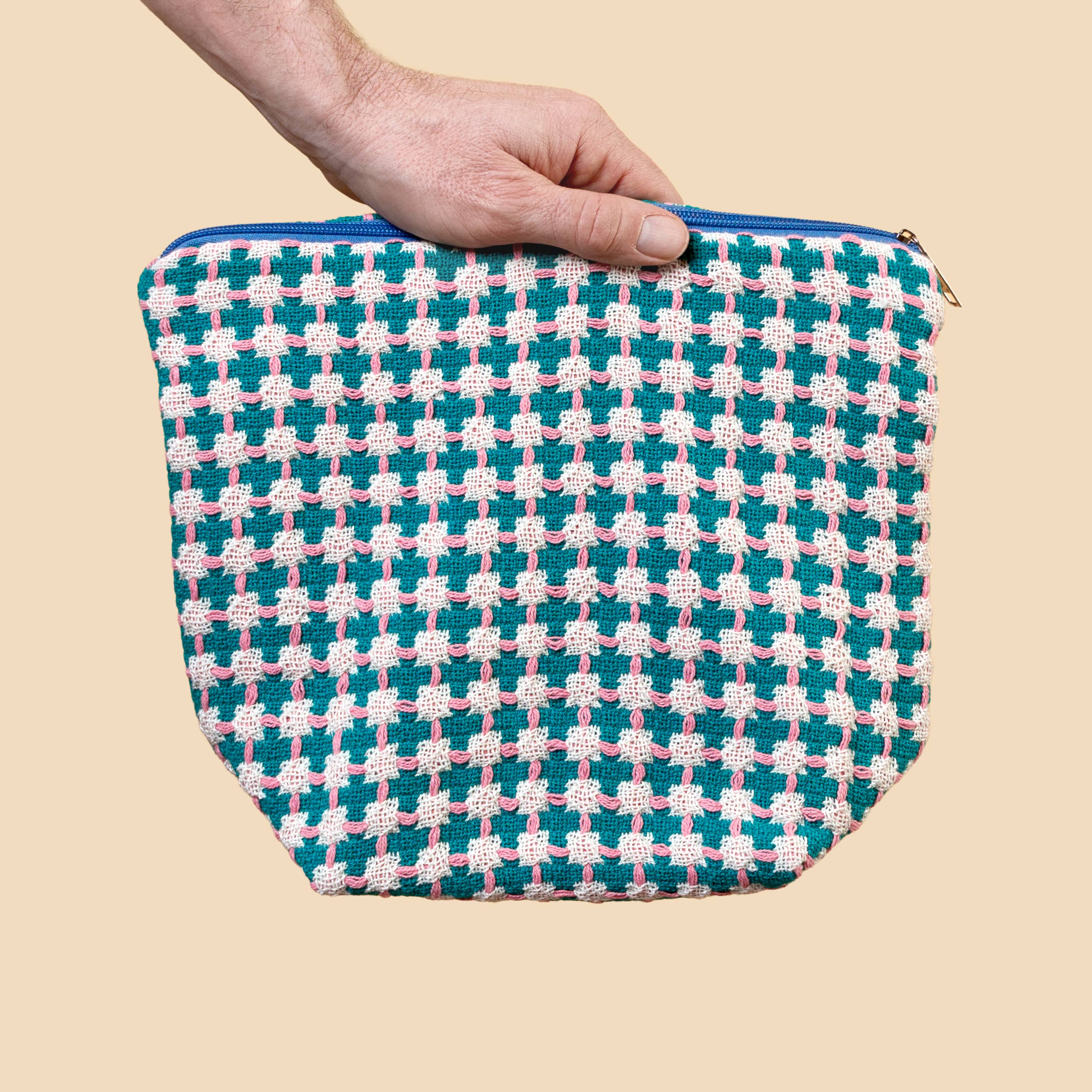 Trousse de toilette 100 % coton | vert et rose