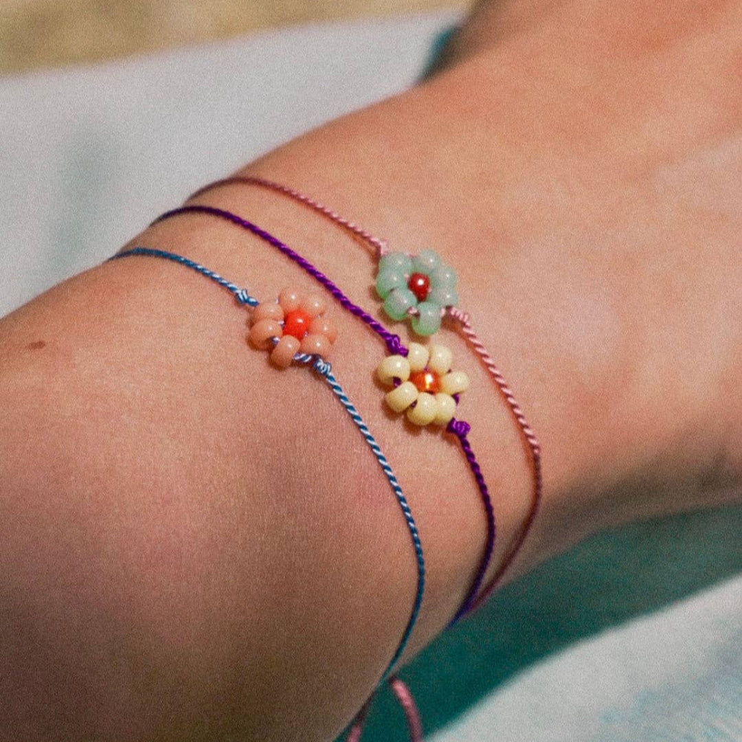 Tiny Flower Bracelet | peach & sky blue