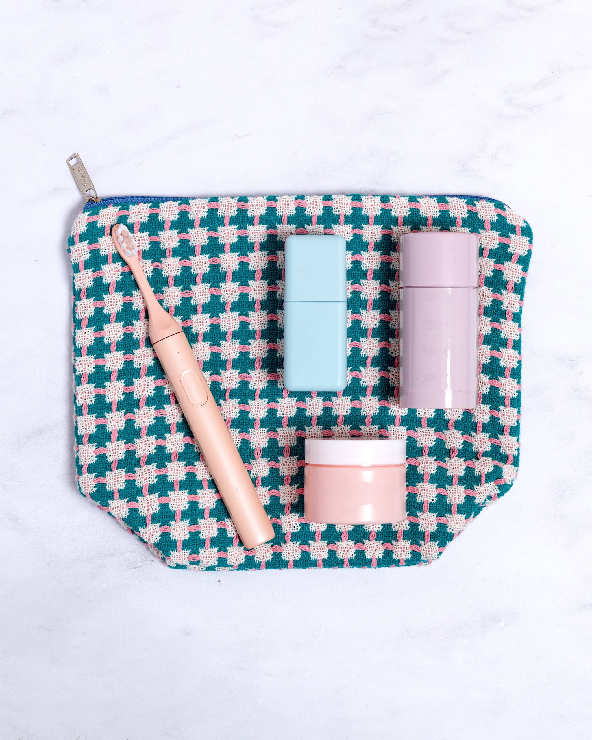 Trousse de toilette 100 % coton | vert et rose