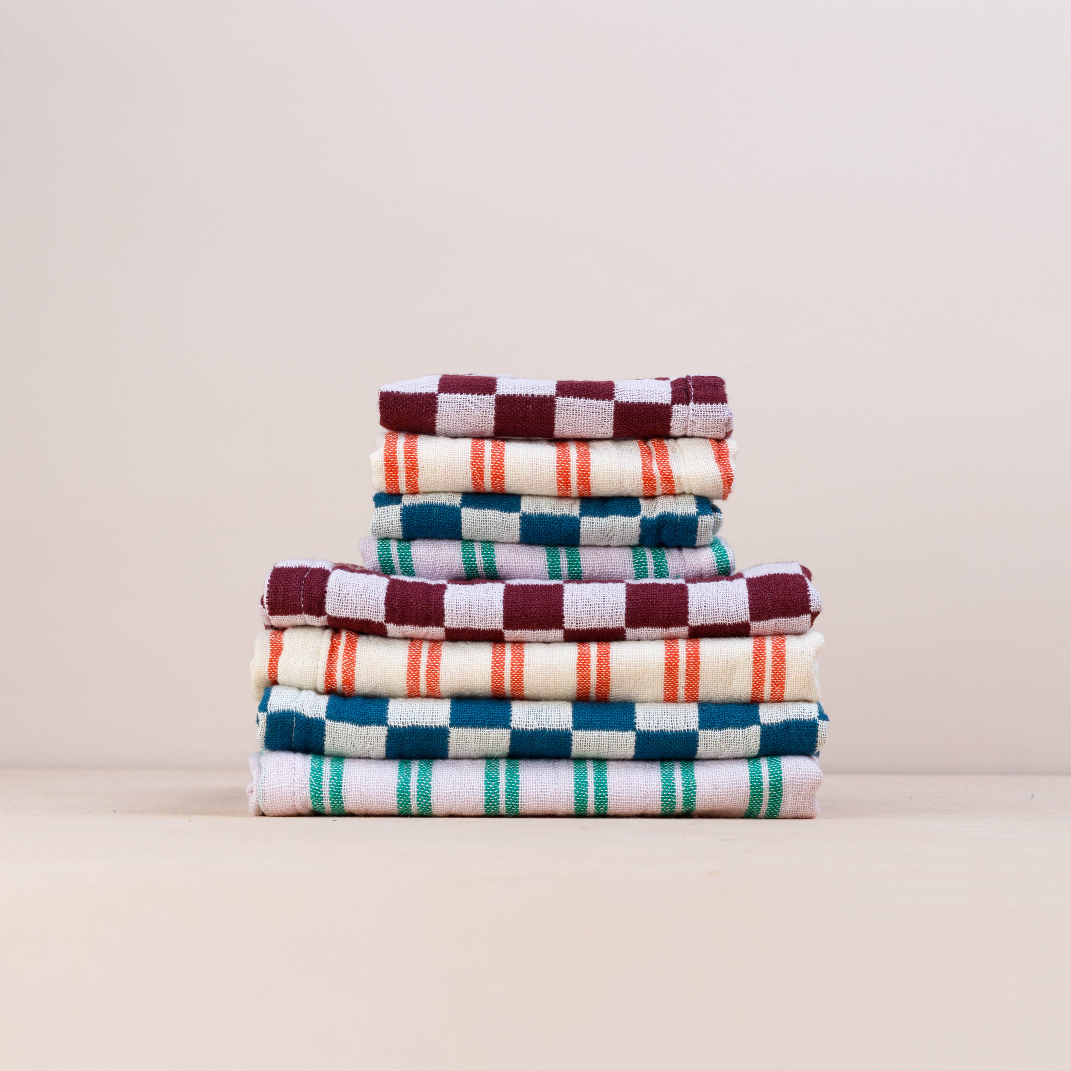 Serviettes en coton lot de 2 | rayures lilas