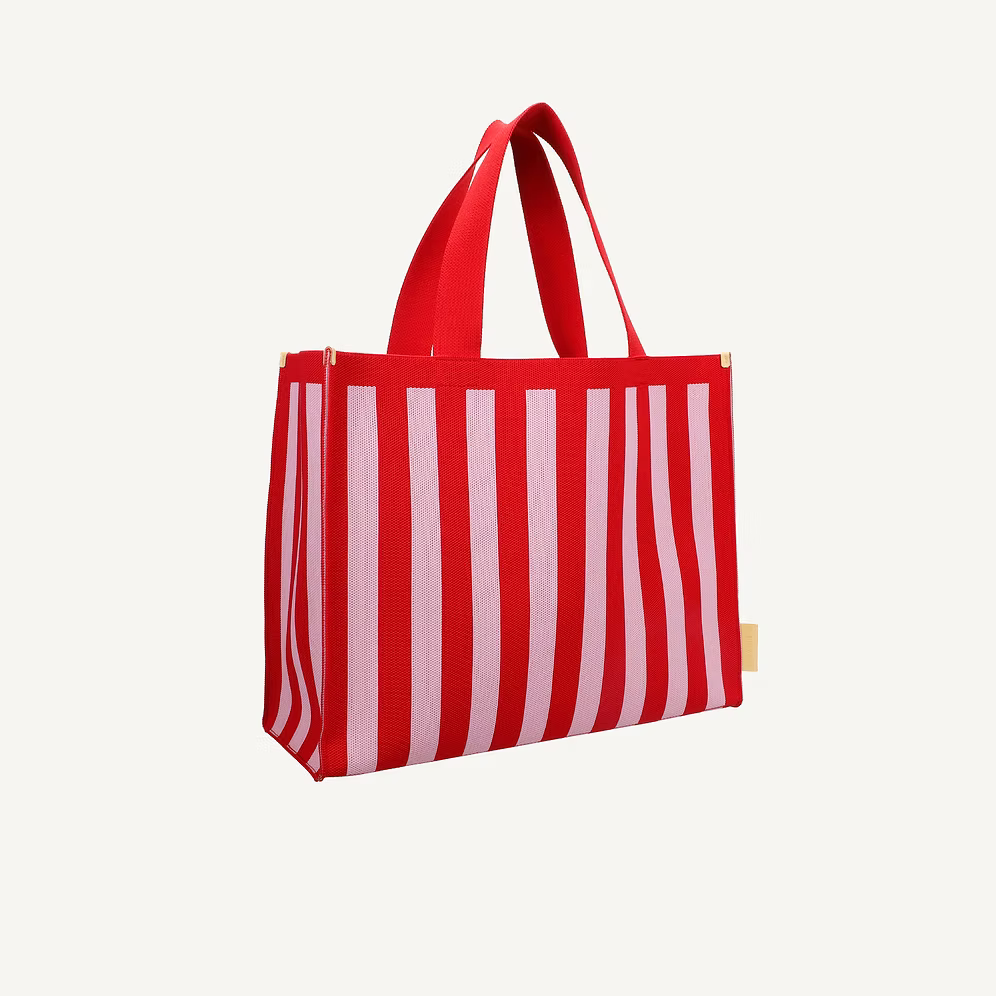 Sac cabas tricoté rayé | chocolat + bubblegum