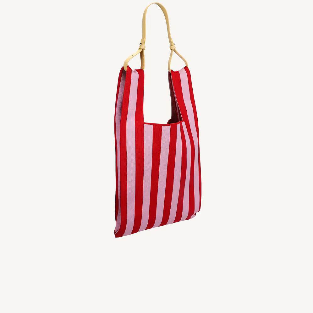 Sac de marché en tricot rayé | chocolat + bubblegum