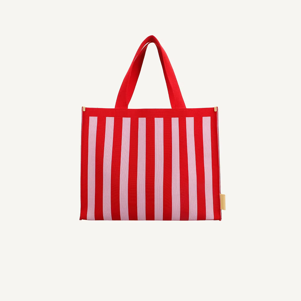 Sac cabas tricoté rayé | chocolat + bubblegum