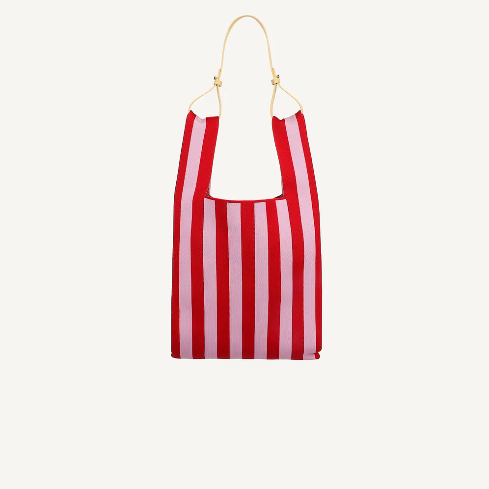 Sac de marché en tricot rayé | chocolat + bubblegum