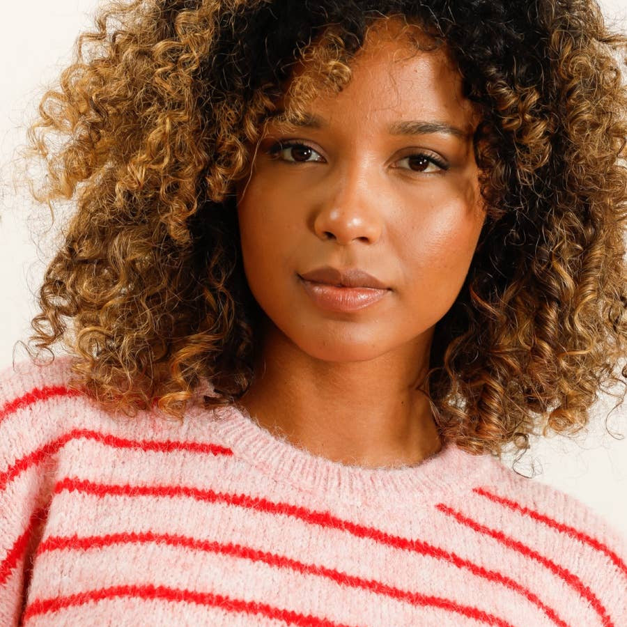 Gestreifter Pullover | rose + red