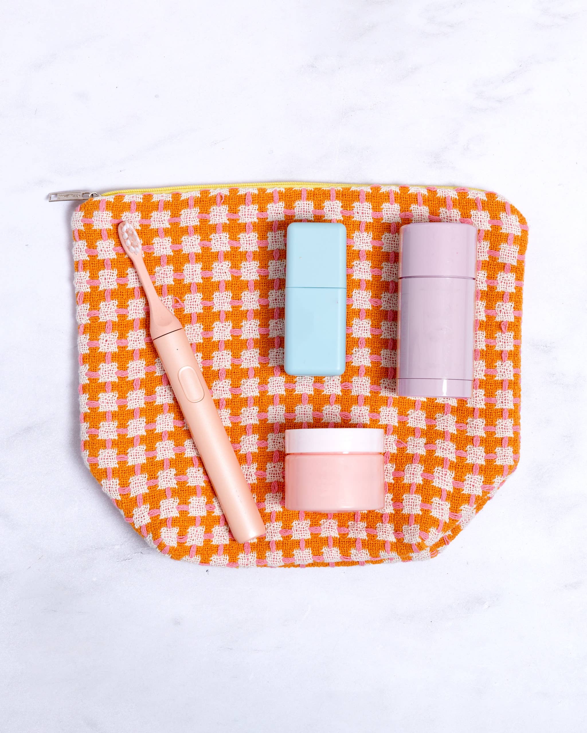 Trousse de toilette 100 % coton | orange et rose