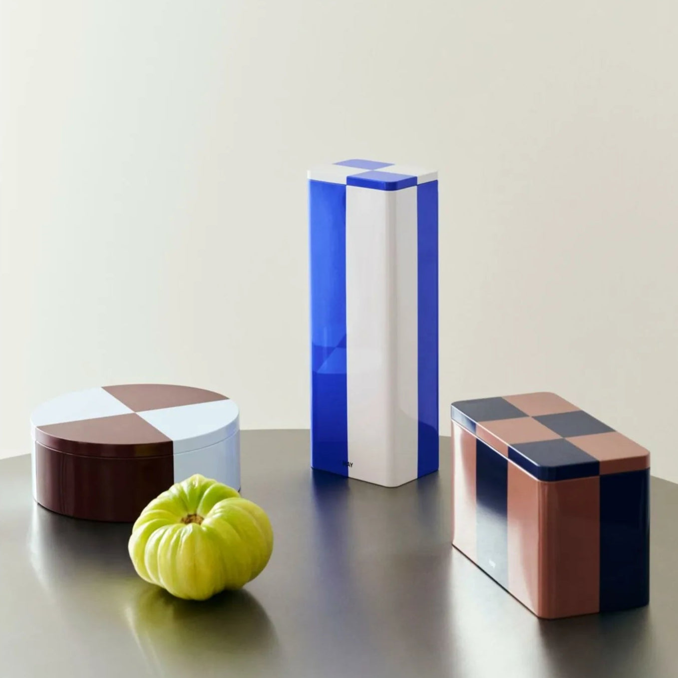 Boîte de rangement ronde | bordeaux et bleu glacier