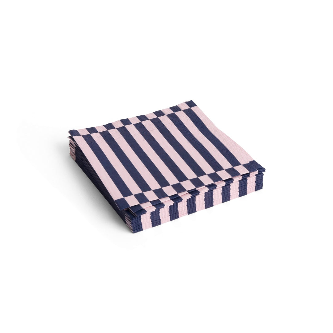 Serviettes en papier Dinner XL | rose clair, rayures bleu foncé
