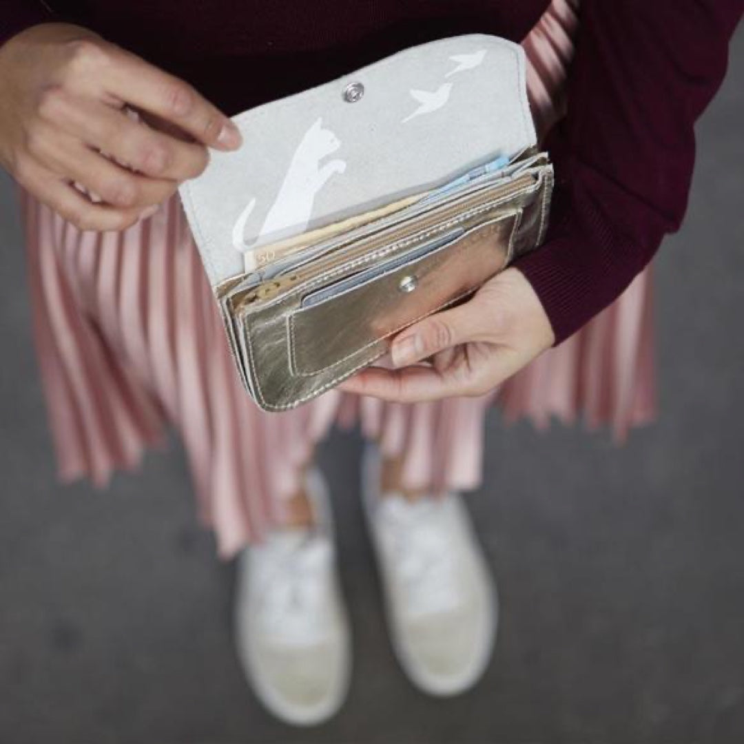 Wallet Leather Cat Chase | gold