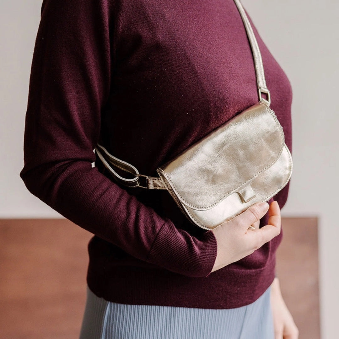 Sac bandoulière cuir (moyen) | doré