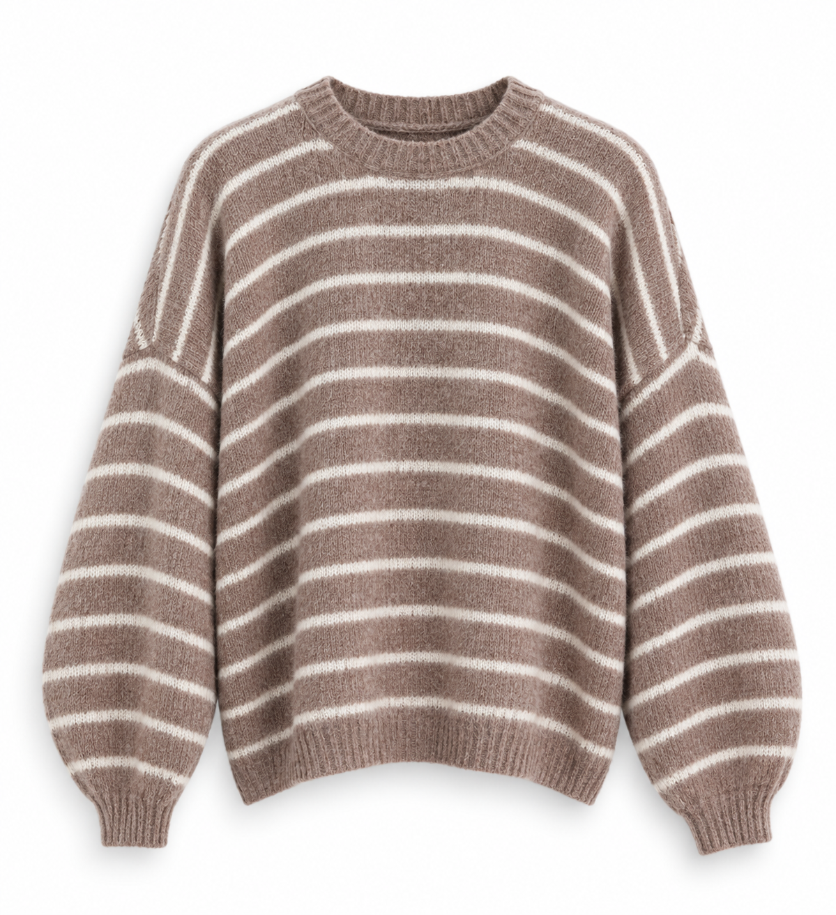 Gestreifter Pullover | taupe + creme