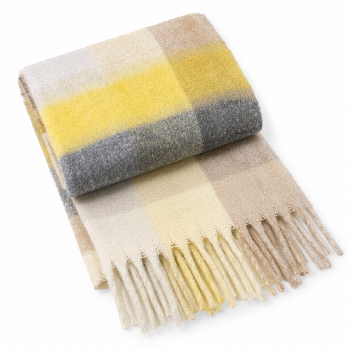Chunky Knit Schal XL | gelb, grau, ecru